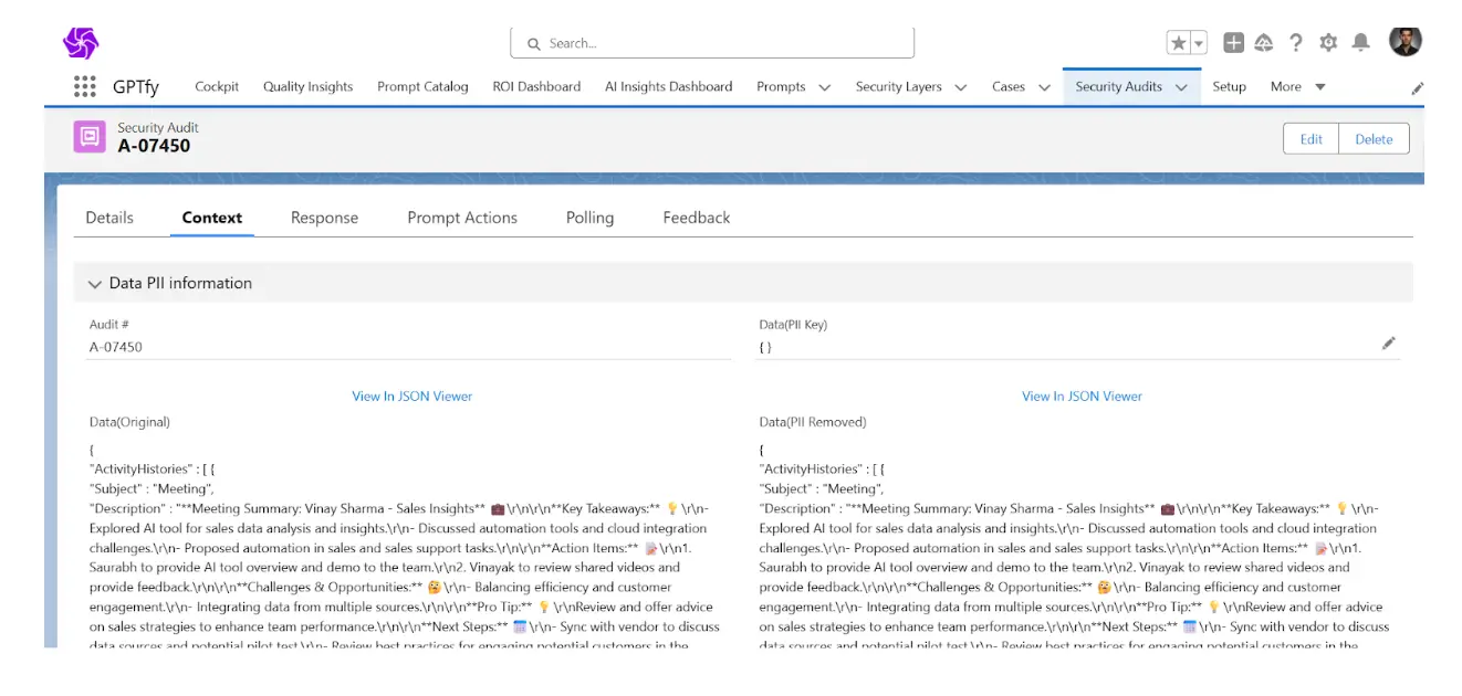 PII masking through the Security Layer protects every email generation